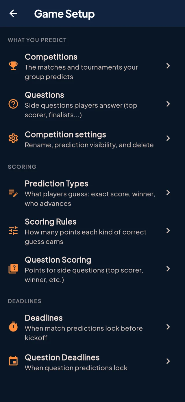 Every rule in one Game Setup hub