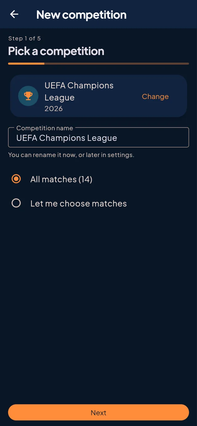 Step 1: pick a competition from the season lineup